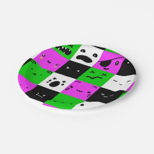 Assiettes En Carton Emoji affronte Kawaii vert violet noir