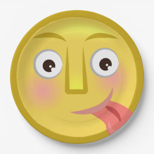 Assiettes En Carton Émoji Langue Sortie Visage Drôle et Nigaud