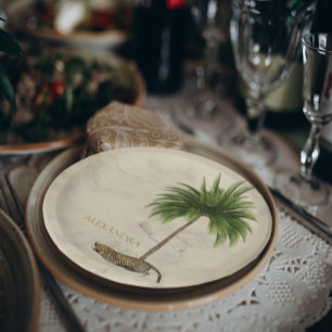 Assiettes En Carton Empreinte de léopard Motif Elegant Palm Personnel