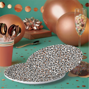 Assiettes En Carton Empreinte de léopard noir blanc Peach