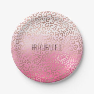 Assiettes En Carton Empreinte de léopard Ombre couleur Aquarelle rose