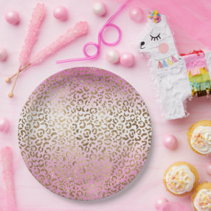 Assiettes En Carton Empreinte de léopard or rose Ombre