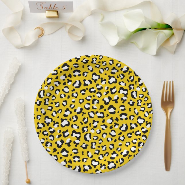 Assiettes En Carton Empreinte de léopard, Spots de léopard, Leopard Ja (Mariage)