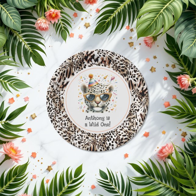 Assiettes En Carton Empreinte de léopard "Wild One" fête d'anniversair (Leopard Print "Wild One" Animal Birthday Party Paper Plates)