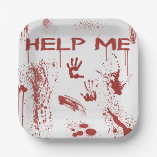 Assiettes En Carton Empreinte de main sanglante Halloween éclaboussé d
