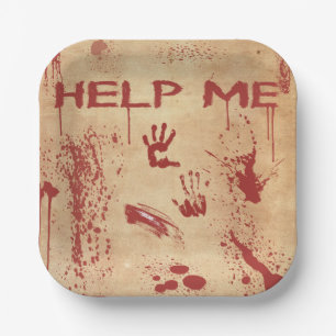 Assiettes En Carton Empreinte de main sanglante Halloween éclaboussé d