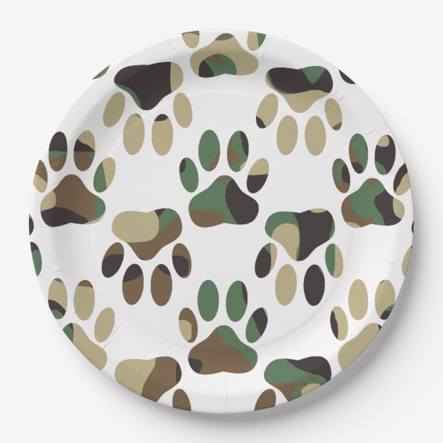Assiettes En Carton Empreinte de patte de chien Motif Camo (Devant)
