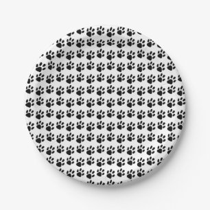 Assiettes En Carton Empreinte de patte noir simple Motif et blanc