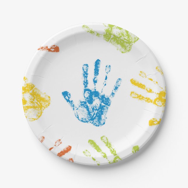 Assiettes En Carton Empreinte de peinture à doigt pour enfant (Devant)