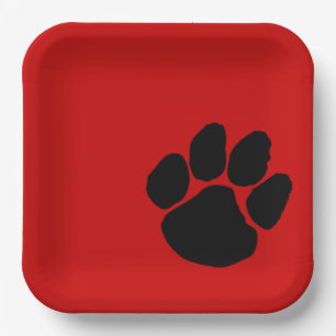 Assiettes En Carton Empreinte noire sur les plaques de carton rouge