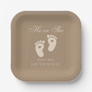 Assiettes En Carton Empreintes de bébé Lui ou elle Brown Genre Reveill