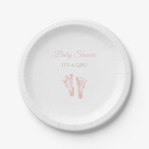 Assiettes En Carton Empreintes de pas roses précieuses de baby shower