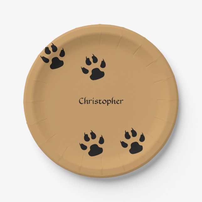 Assiettes En Carton Empreintes de pattes de chien (arrière - plan de (Devant)