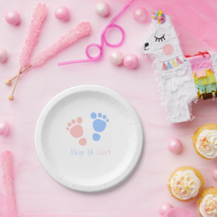 Assiettes En Carton Empreintes de pied de bébé garçon et fille Jumeaux