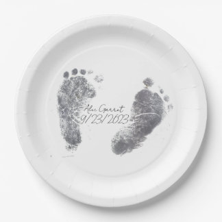 Assiettes En Carton Empreintes de pieds d'encre pour bébés