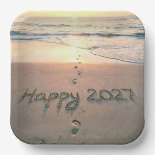 Assiettes En Carton Empreintes de plage Nouvel An 2027