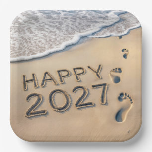 Assiettes En Carton Empreintes de plage Nouvel An 2027