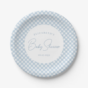 Assiettes En Carton En vichy bleu mignon simple baby shower personnali