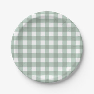 Assiettes En Carton En vichy de grenouilles à bulles - plaid vert laur