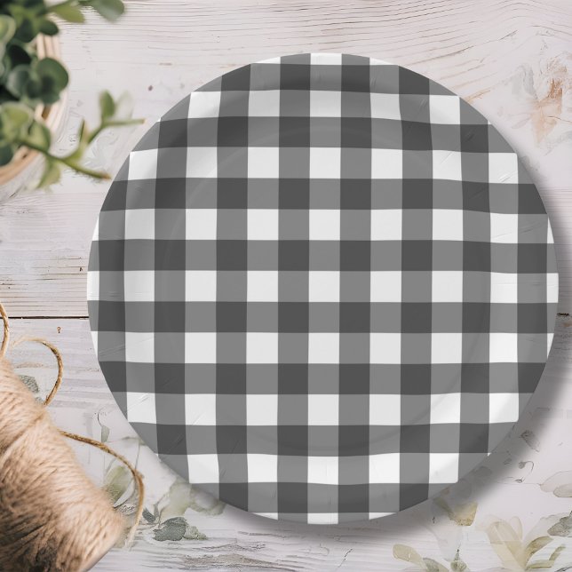 Assiettes En Carton En vichy de plaid noir et blanc (Créateur téléchargé)