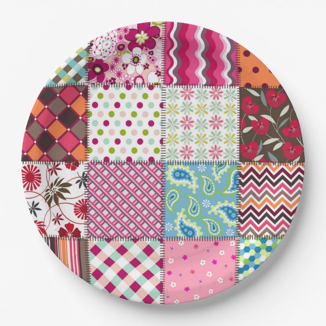 Assiettes En Carton En vichy multicolore Patchwork Quilt (Devant)