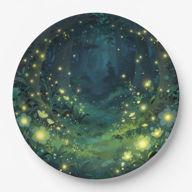 Assiettes En Carton Enchanted Forest Glow Magical Night (Devant)
