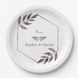 Assiettes En Carton Encre aquarelle minimaliste feuillage diamant
