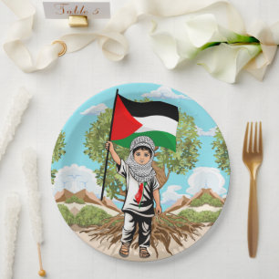 Assiettes En Carton Enfant avec Keffiyeh Palestine Drapeau et olivier