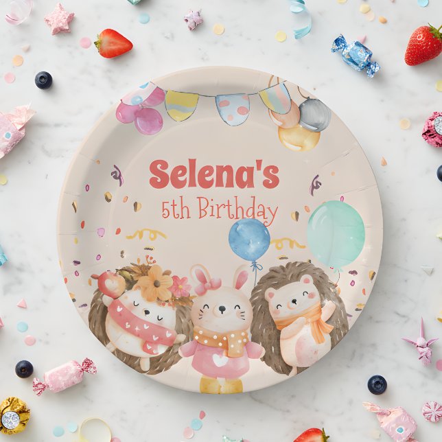 Assiettes En Carton Enfant d'animaux de la forêt d'aquarelle (Créateur téléchargé)