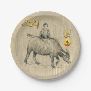Assiettes En Carton Enfant de buffle d'eau chinois Ox Année 2021 PP