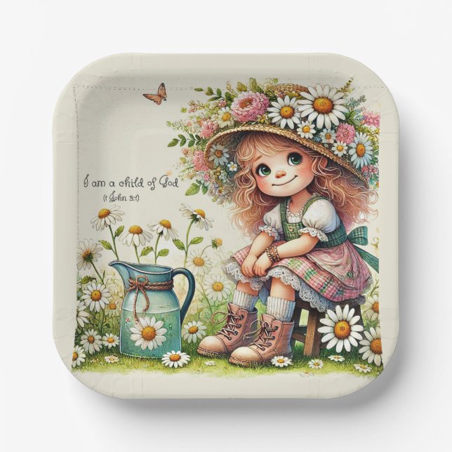 Assiettes En Carton Enfant de Dieu fille marguerite (Recto)