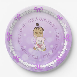 Assiettes En Carton Enfant hispanique fille tenant un Baby shower d'ou