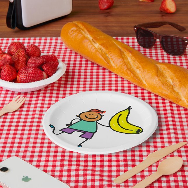 Assiettes En Carton Enfant Joueur tenant une grande banane jaune (Créateur téléchargé)