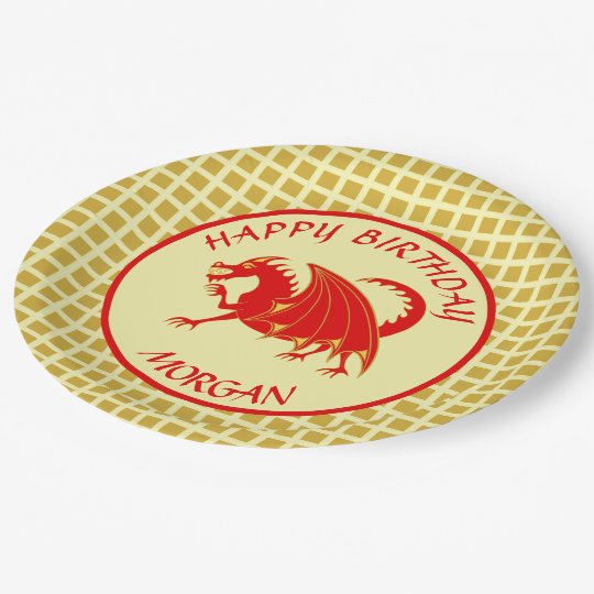 Assiettes En Carton Enfant Rouge D Or De Dragon Ou Joyeux Anniversaire Zazzle Fr