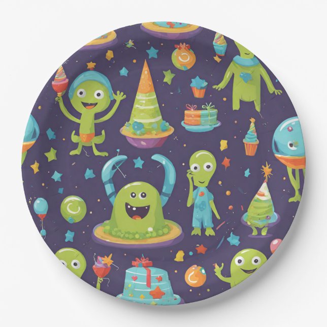 Assiettes En Carton Enfants aliens serviettes de fête d'anniversaire (Devant)