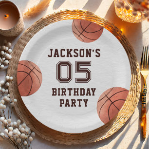 Assiettes En Carton Enfants Basketball Aquarelle fête d'anniversaire
