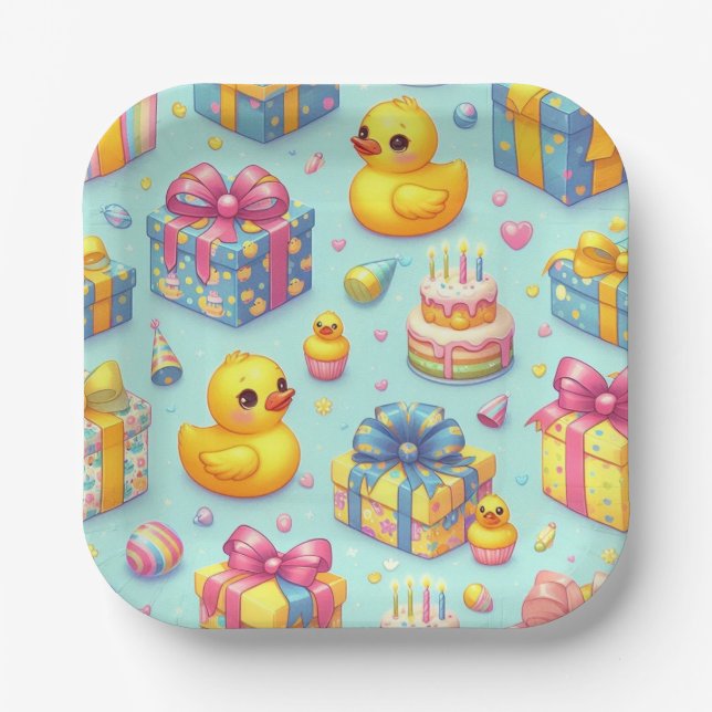 Assiettes En Carton Enfants Canard jaune Anniversaire Plaques papier (Recto)