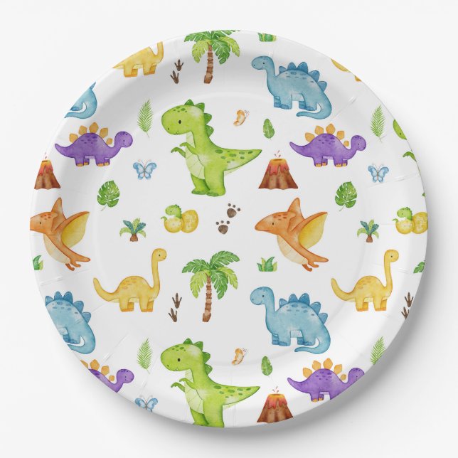 Assiettes En Carton Enfants Cute Dinosaur Motif (Devant)