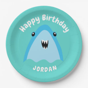 Assiettes En Carton Enfants D'Anniversaire Du Requin En Mer