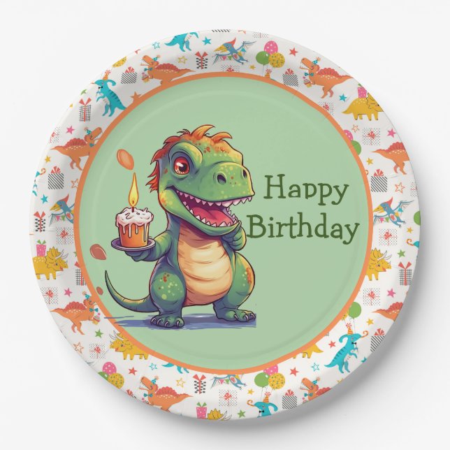 Assiettes En Carton Enfants Dino Anniversaire (Devant)