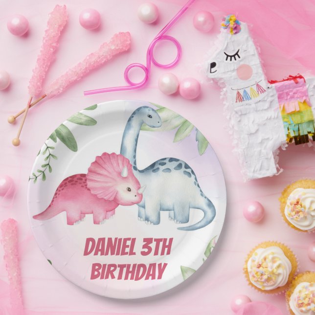 Assiettes En Carton Enfants Dinosaur 3e fête d'anniversaire (Fête)