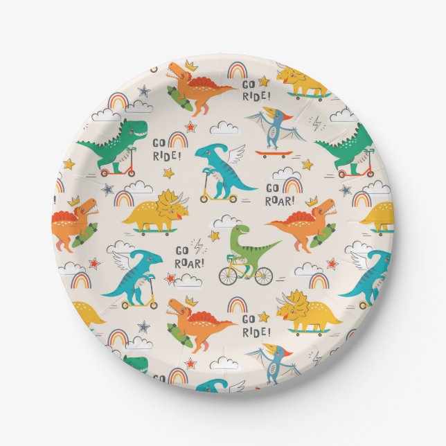 Assiettes En Carton Enfants Dinosaur Motif voyageur (Devant)