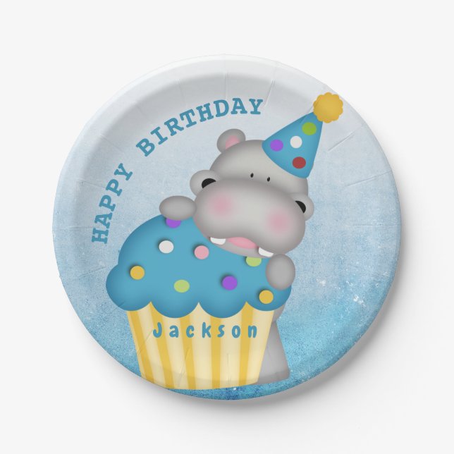 Assiettes En Carton Enfants Hippo Anniversaire Cupcake Sprinkings Pers (Devant)