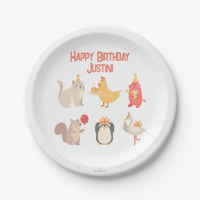 Assiettes En Carton Enfants Joyeux Anniversaire Fête Animaux Garçons S (Devant)