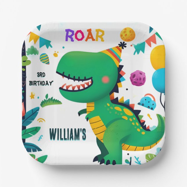 Assiettes En Carton enfants ludiques garçons mignons T trois 3 rex 3e  (Recto)
