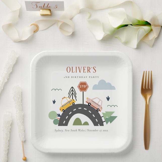 Assiettes En Carton Enfants mignons Véhicule Urbain Voiture Route N'im (Mariage)