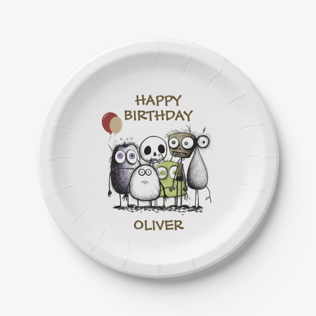 Assiettes En Carton Enfants Monster Anniversaire (Devant)