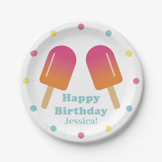 Assiettes En Carton Enfants Pastel Ice Pop Anniversaire Plaque de fête (Devant)