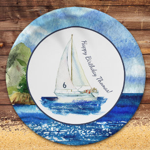 Assiettes En Carton Enfants Personnalisé Ocean Sailboat fête d'anniver