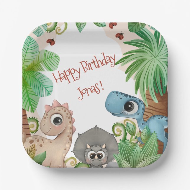 Assiettes En Carton Enfants personnalisés Dinosaure Anniversaire (Recto)
